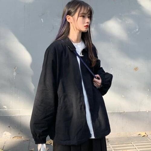 Jackets Women Turn-down Collar Basic Zippers Black Harajuku Simple Korean Style Students Casual All-match Trendy Loose Clothing