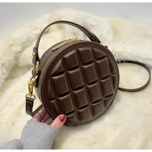 Small Checkered Round Luxury Brand Bags for Women 2021 Female Handbags Shoulder Ladies PU Leather Vintage Crossbody Purses