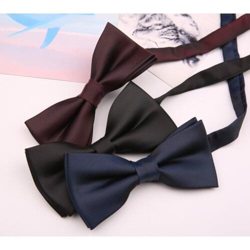 Matte bow tie mens wine red black navy blue knot wedding groom groomsmen Korean bow tie pure color double layer