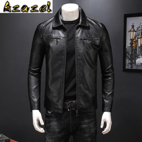 2020 New Motorcycle Leather Jacket Men Autumn Turn-down Collar Business Casual Slim Male Leather Clothes Plus Size PU Coats