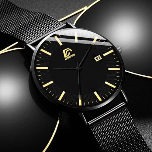 2021 Mens Fashion Business Minimalist Watches Luxury Ultra-thin Stainless Steel Mesh Belt Analog Quartz Wrist Watch reloj hombre