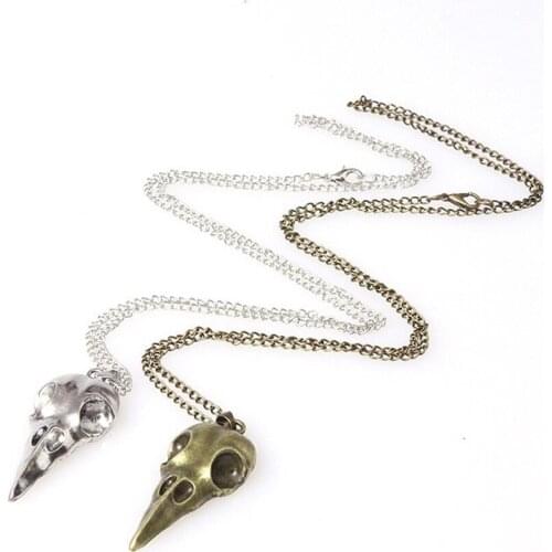 Fashion Men Necklace Viking Raven Skull Amulet Rune Crow Bronze Chain Gothic Punk Style Pendant Necklaces Jewelry