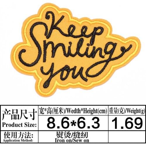Keep Smiling You Fashion Letter Iron On Patches Shirt Shorts Logo Embroidery Clothing Fashion Badge