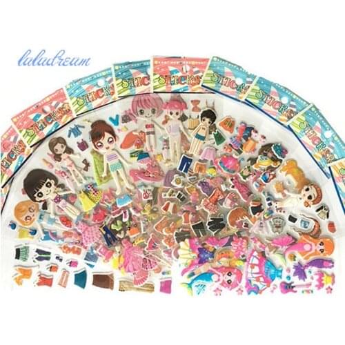 12 Sheets Beautiful Cute Girls Dress Up Stickers Pvc Bubble Kids Early Learning Toys