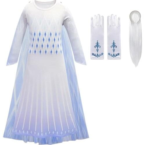 VOGUEON Girls White Elsa 2 New Princess Costume with Detachable Tulle Cloak Children Halloween Birthday Party Night Dress Up