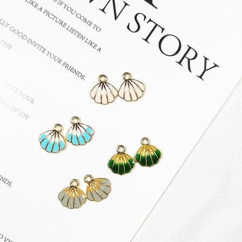 Wholesale 16mm*17mm 10pcs/lot All Enamel Shell Shape Small Alloy Charms For Jewelry Handmade DIY Accessories