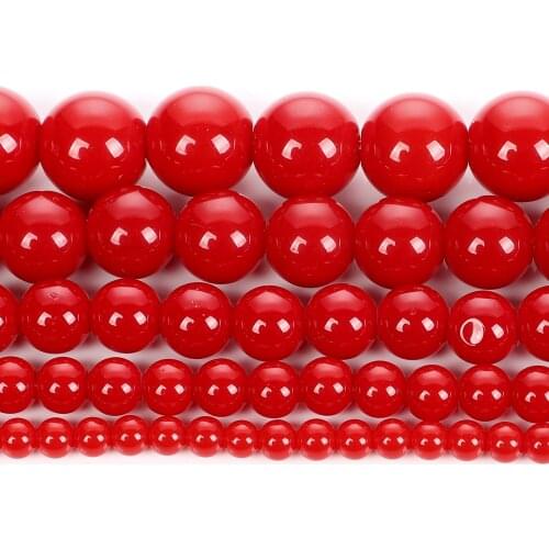 Whosale Red Cora Glass Natural Stone Charm Round Loose Beads For Jewelry Making DIY Bracelets Necklace 6/8/10 MM
