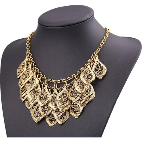 LZHLQ 2020 Multi-layer Hollow Leaf Statement Choker Necklace Collar Maxi Shell Necklaces Women Chain Collier Female Fine Jewelry