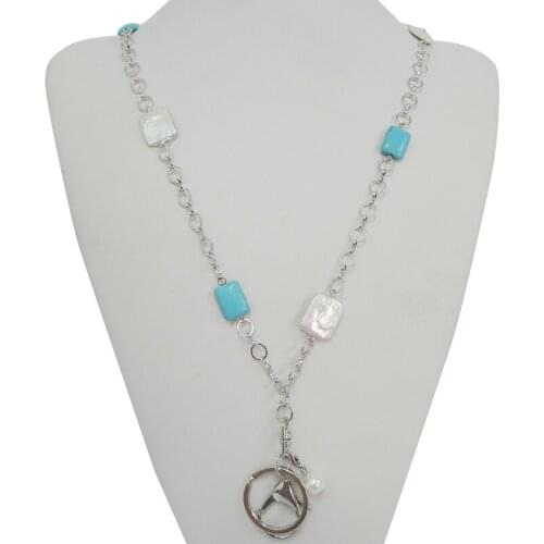 ID NECKLACE, LANYARD NECKLACE MADE OF COPPER WITH REAL 18KK GOLD PLATING , nature Rectangle baroque freshwater pearl,blue stone