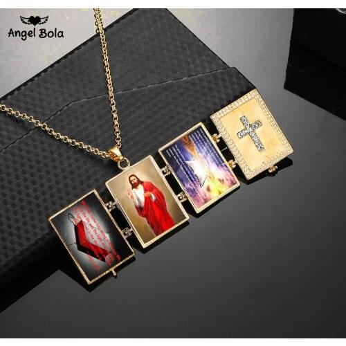 Expanding Cross Locket Necklace Gold Color Memory Photo Locket Necklaces Christ Bible Jesus Pendants for Women/Men Gifts
