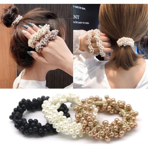 14 Colors Woman Elegant Pearl Hair Ties Beads Girls Scrunchies Rubber Bands Ponytail Holders Hair Accessories Elastic Hair Band