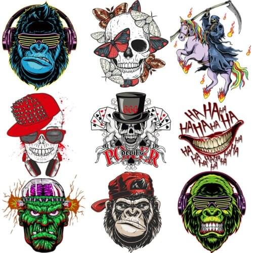 Gorilla Heat Vinyl Transfer For Clothing Iron On Punk/Skull Printed Transfers For Clothes Appliques Stickers For DIY T-shirt