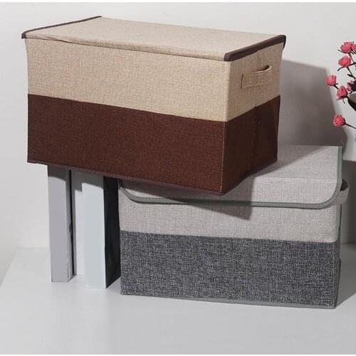 Fabric Storage Box Foldable Large Capacity Storage Box with Lid Cotton Flax Thickened Clothing Storage Basket for Home