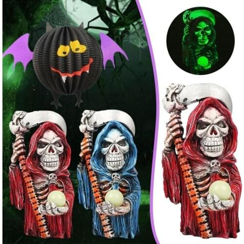 Horror Grim Reaper Statue Painted Resin Crafts Halloween Props Decoration for Home Living Room Bedroom MC889