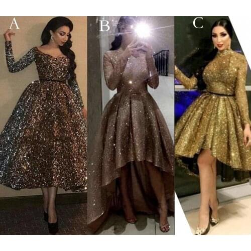 Evening Celebrity Prom Ball Gown Dresses 2021 Woman Party Night Short Elegant Plus Size Arabic Dubai Gold Formal Dress