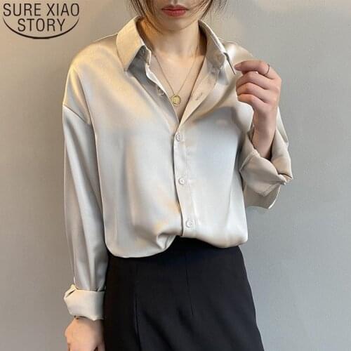 Ladies Shirt Vintage Long Sleeve Blouse Women 2021 Fashion Korean Satin Blouses Loose Tops Button Up Plus Size Blusas 11355