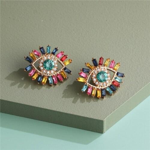 JURAN Vintage Colorful Evil Eye Crystal Stud Earring Womens Fashion Gem Earrings Gifts Statement Jewelry Brincos