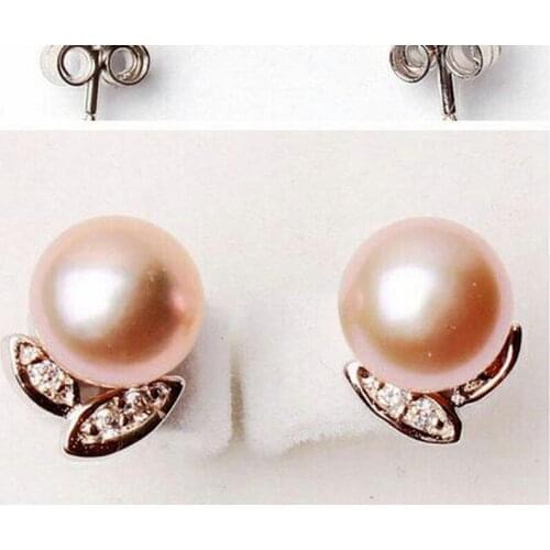 Women Jewelry Earring 6-7mm bright light purple Pearl rhinestone petal flower Stud Earring Natural Freshwater pearl