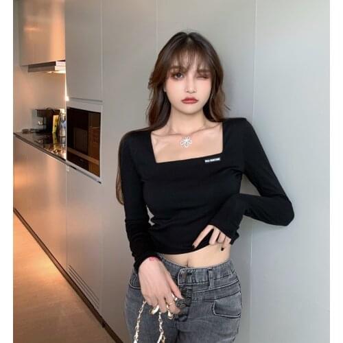Autumn Close-Fitting Inner Cloth with Elasticity Long Sleeve Short Type Womens Pullover Top ONE SIZE