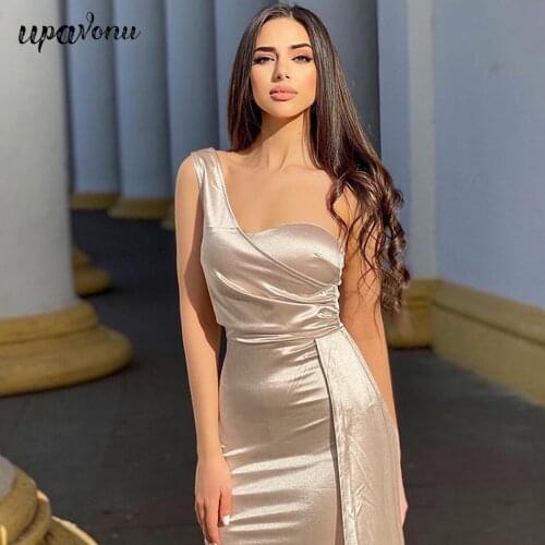 Free Shipping 2021 New Womens Satin Dress Sexy One Shoulder Sleeveless Bodycon Halter Mini Dress Celebrity Club Party Vestidos