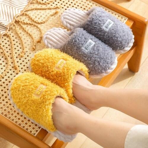 Winter Warm Slippers Women Men Cute One Furry Thick Sole Non-slip Plush Cotton Shoes Memory Foam Couples Home Bedroom Fur Slides