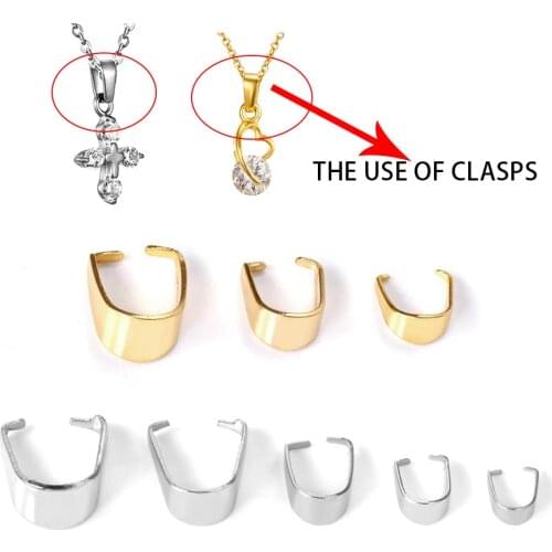 ASON 100pcs/lot Stainless Steel Gold/Silver Color Pendant Pinch Bail Clasps Necklace Hooks Clips Connector for Jewelry Making