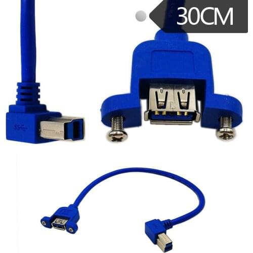 0.3m Panel Mount USB 3.0 A Female To Right Angled USB B Male Extension
