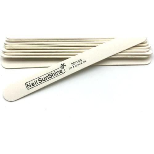 10pcs Wooden Nail Files For Manicure 80/100 Straight Wood Strong Thick Nail Polish Files White Sandpaper Sanding Nail Buffer