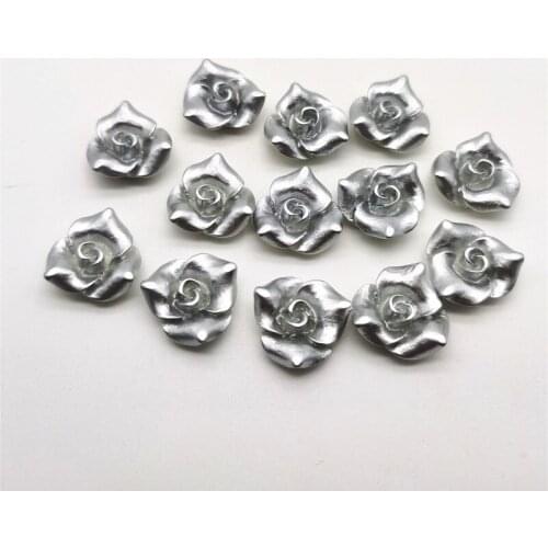 20pcs 20mm Metallic Silver/Gold Resin Rose Flower Flatbacks Cabochons Cardmaking Scrapbook Dollhouse Decorations DIY Crafts