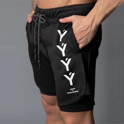 2020 Fake 2 in 1 Mens Running Shorts Gym Sports Fitness Shorts Quick Dry Beach Short Pants Male gym Men Shorts Sport Bottoms