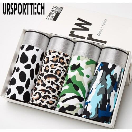 4Pcs/Lot Mens Underwear Mens Boxer Print Mens Underwear Mens Underwear Breathable Shorts Mens Plus Size Sexy Underpants