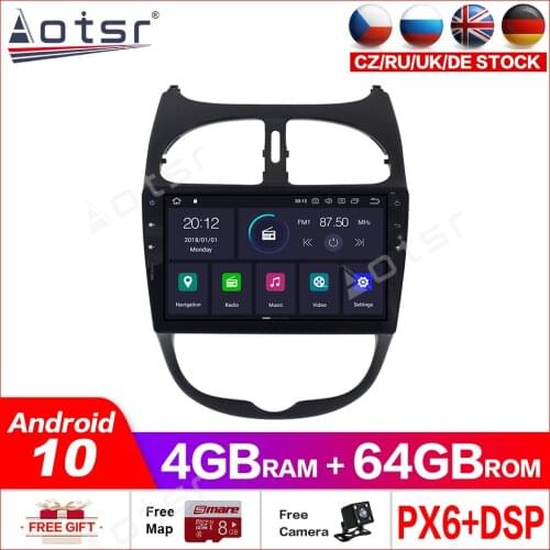 Android 10.0 4G+64GB Car GPS Navigation for Peugeot 206 2000-2016 car Auto Stereo Head Unit Multimedia Player Radio Recorder dsp