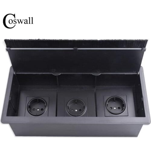 COSWALL Black Triple EU Power Outlet Table Office Socket With Dustproof Brush Suitable For Any 86 Type Wall Socket or Switches