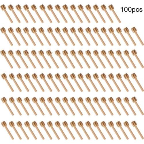 Mini Wooden Honey Stir Bar Mixing Handle Jar Spoon 100Pcs Long Handle Wood Honey Stick Supplies For Coffee Milk Tea Kitchen Tool