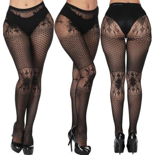 DOIAESKV Plus Size Sexy Women Lingerie Fishnet Tights Sexy Jacquard Thigh-Highs Stockings Tights Pantyhose Lace Floral Hosiery