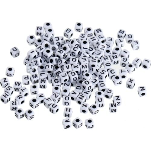DoreenBeads Acrylic Spacer Beads White Square At Random Alphabet /Letter Pattern About 5mm( 2/8") x 5mm( 2/8"), 500 PCs