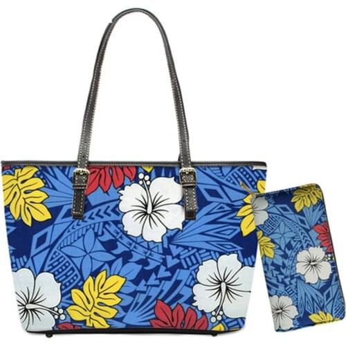 ELVISWORDS Luxury Women Handbags Purses 2 Pcs/set Polynesian Tribes Printed Shoulder Bag Lady Leather Large Totes Wallet Fashion