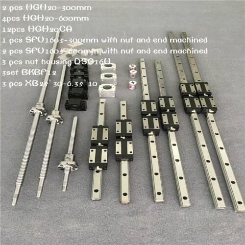 HGr20 Square Linear guide rail 6 set HGR20+ballscrew SFU1605 300/600/600+BK12 BF12+jaw Flexible Coupling Plum Coupler CNC parts