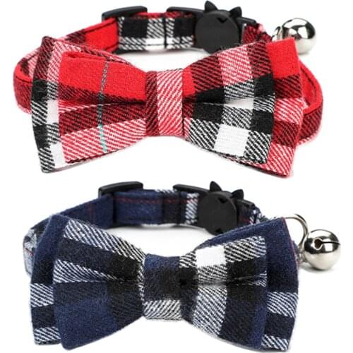 Cat Collar Breakaway with Classic Plaid Bow Tie with Bell Perfect for Cats Kitty Kitten Adjustable from 6.3~10.2 inch