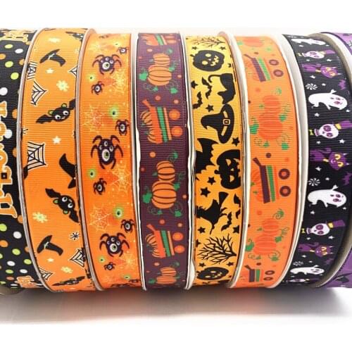 25mm 5yards Width Grosgrain Satin Ribbons Printed Halloween Party Decorations DIY Bow Craft Ribbons Wrapping Supplie