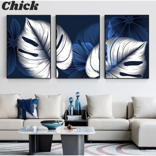 Abstract Blue White Plant Leaf Posters Print Modern Home Decor Picture Wall Art Canvas Painting Nordic Living Room Decor Cuadros