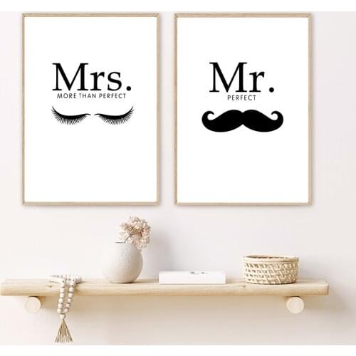 Mr Mrs Family Quotes Wall Art Canvas Poster Minimalist Print Couple Anniversary Painting Pictures for Living Room Home Decoratio