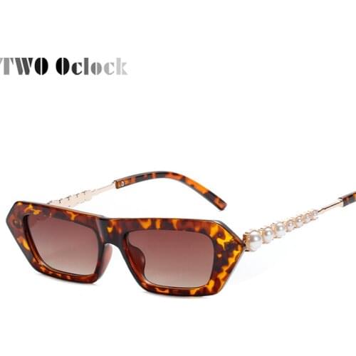 TWO Oclock Luxury Ladies Pearl Sunglasses 2020 New Designer Womens Sunglasses Small Rectangle Glasses Anti UV gafas de W95089
