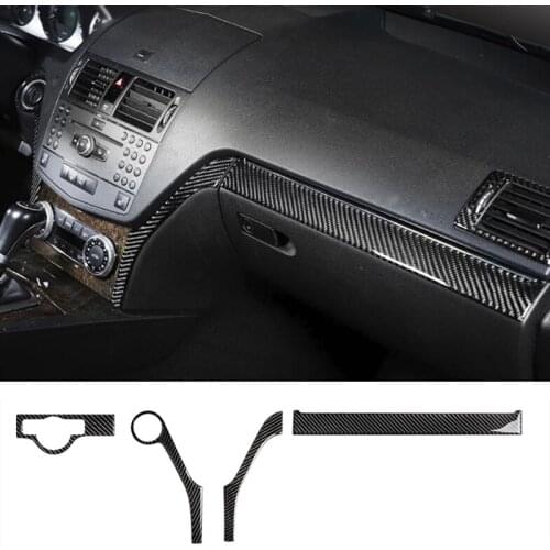 Carbon Fiber Center Console Trim Strips 5Pcs For Mercedes Benz C Class W204 180 200 260 2007-2010 LHD Car Styling