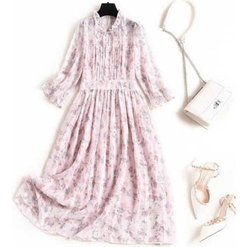 High Waist Dress Cotton 2021 Autumn New Women Printed Dress Single-Breasted Dresses New Wooden Ear Dress