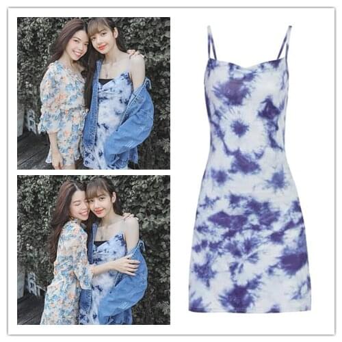 Kpop ROSE Party Temperament Sleeveless Backless Tie-Dye Sling Dress Women Korean Streetwear Sexy Strapless A-Line Mini Dresses