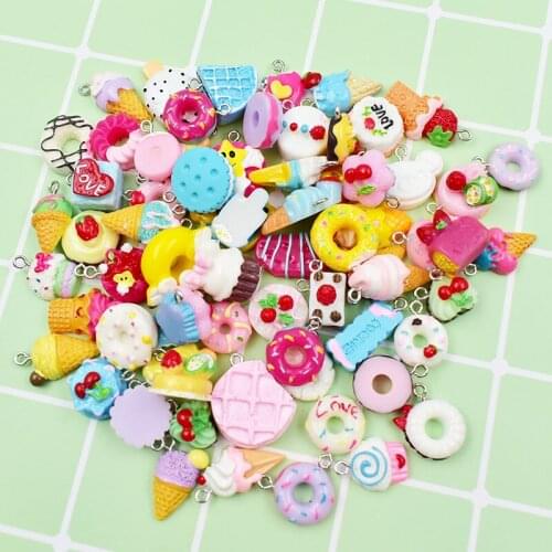 10PCS Resin Charms Dangle For Jewelry Making Mini Cute Kawaii Resin Cake Icecream Charm With Hook