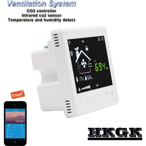 Tuya App Wifi CO2 detector air quality ventilation system controller,with 3-speed fan output