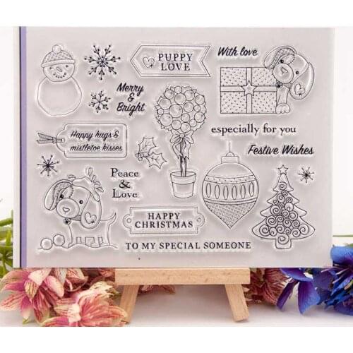 Happy Christmas Puppy Love Clear Stamps for DIY Scrapbooking Craft Making Decoration Transparent Stempels New Silicone Seal