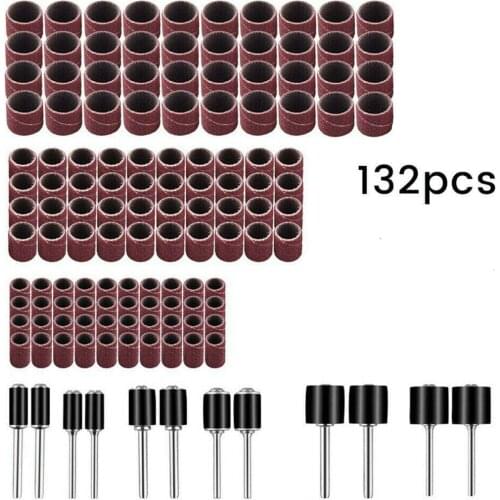 132pcs Nail Sanding Bands Drill File Machine Bits Grinding Ring Drum Sleeve Nail Polishing Mandrel Rotary Tool Kit for Nail Art